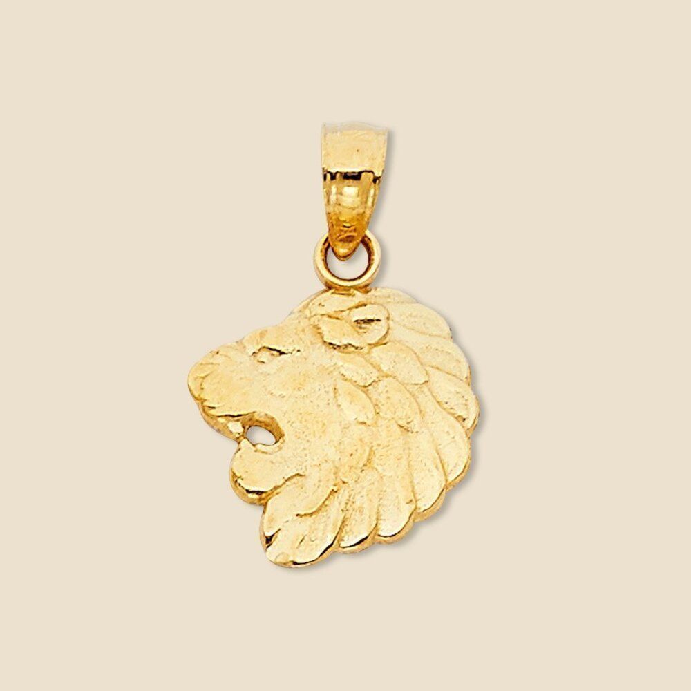 14K Solid Gold Lion Head Pendant Necklace Charm 1g